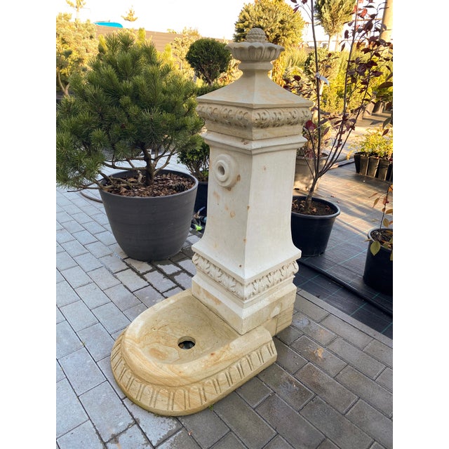 French Country A Unique Hand-Carved Italian Vedovella Fountain, Made of Natural Limestone For Sale - Image 3 of 6