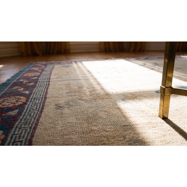 Textile 1900s Foliate Medallion Antique Indian Amritsar Rug Hand Knotted 8' 10"x 12' Wool Carpet For Sale - Image 7 of 9