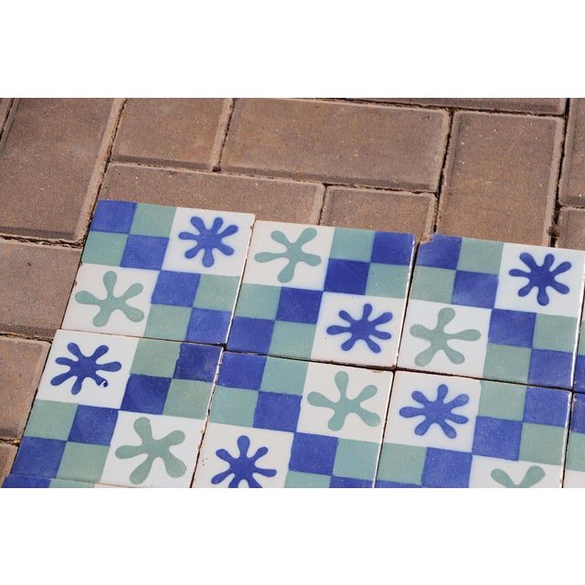 1900s Set of Sixty Antique Tiles, Green, Dark Blue and White, Portuguese For Sale - Image 9 of 18