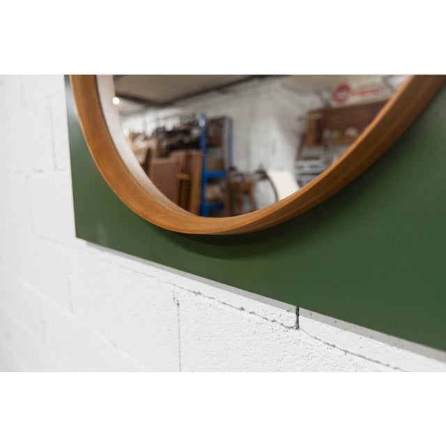 Round Teak Wall Mirror on Green Rectangular Board, 1960s For Sale - Image 11 of 18
