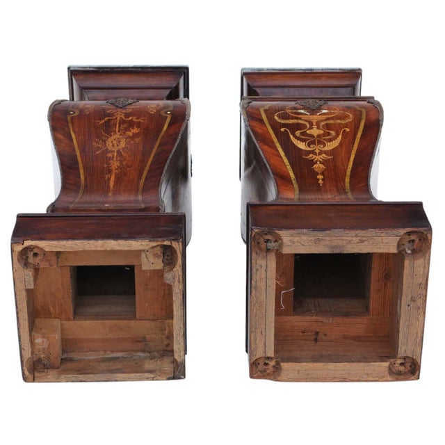 Large Antique Neoclassical Marquetry Jardiniere Stands with Ormolu Mounts and Marble Tops, 19th Century, Set of 2 For Sale - Image 11 of 13