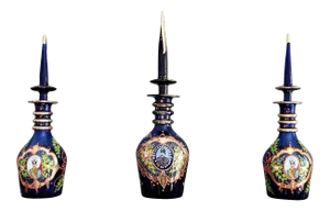 Bohemian 19th Century Gilt Enameled Cobalt Art Glass Decanters - Set of 3