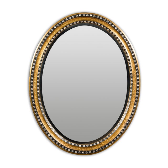 Mid 20th Century Midcentury Irish Oval Gold and Black Mirror with Diamanté Décor For Sale - Image 5 of 12