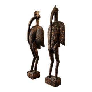 Early 20th Century West African Senufo-Style Sejen Carved Wood Hornbill Sculptures - Pair For Sale