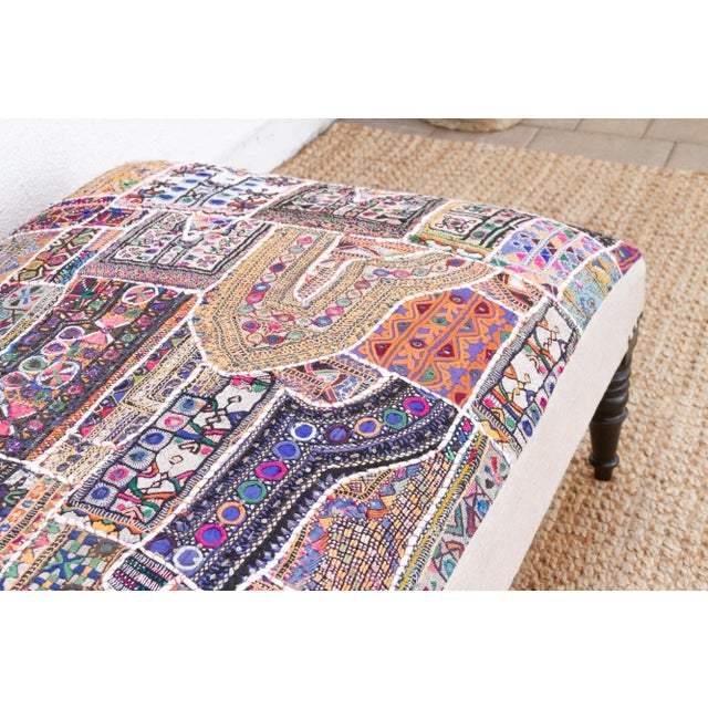 1960s Tribal Modern Upholstered Ottoman Coffee Table For Sale - Image 5 of 9