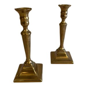 Late 18th Century English Georgian Brass Candlesticks - a Pair