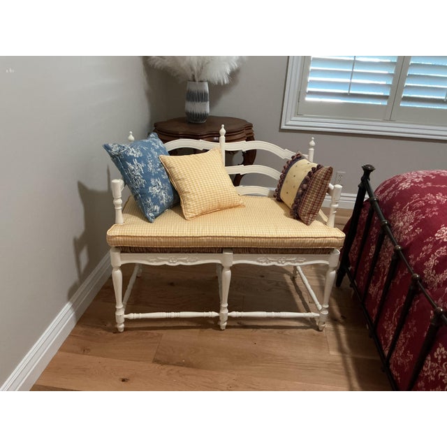 Beautiful Country French bench seat with woven rush seat. In excellent condition as it was never used as a seat- only...