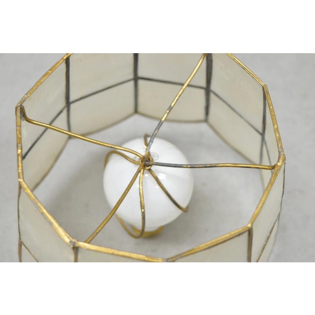 Shell Vintage Italian Hollywood Regency Capiz Shell Gold 7.25 Round Clip on Lamp Shade For Sale - Image 7 of 18