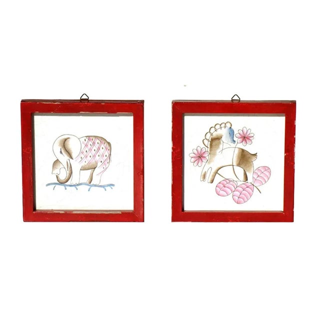 Pottery Tiles with Red Frames by Giovanni Gariboldi for Richard Ginori San Cristoforo, 1930s, Set of 2 For Sale - Image 10 of 10