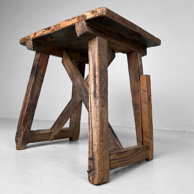 Vintage Japanese Wooden Stool, 1920s For Sale - Image 12 of 12