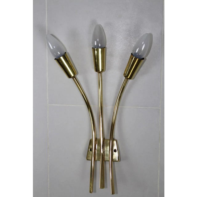 This is a pair of Kalmar wall sconces made of brass, each with 3 bulbs and an E14 lamp holder. This piece is attributed to...