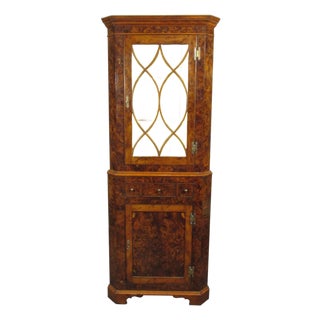 19th-C. English Burlwood Corner Cabinet For Sale
