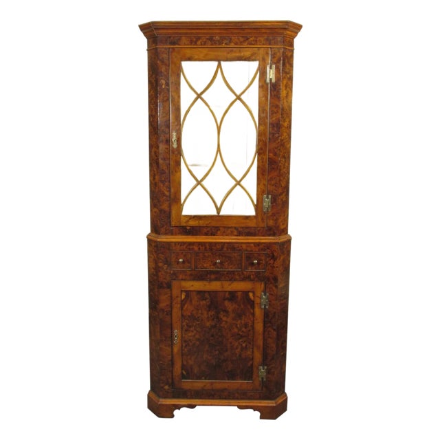 19th-C. English Burlwood Corner Cabinet For Sale