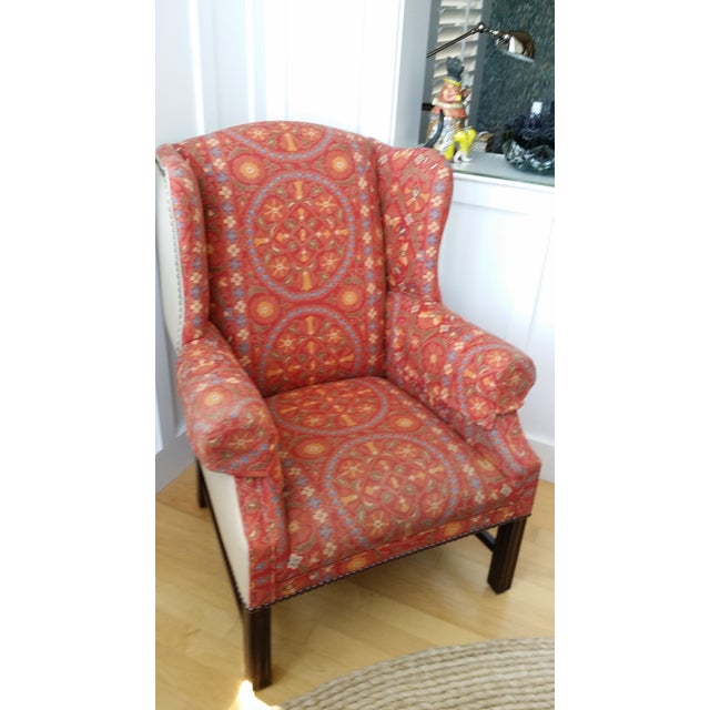 Coral Upholstered Wing Chair | Chairish