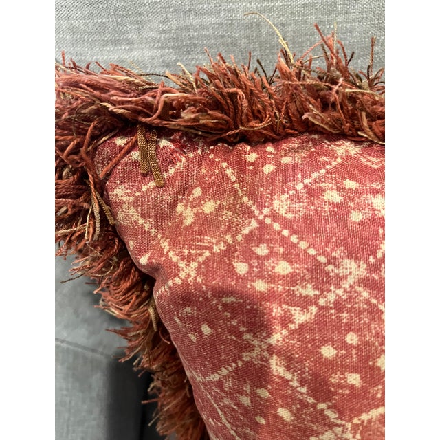 Contemporary Traditional Osborne & Little Square Rust Custom Pillows with Fringe Trim - a Pair For Sale - Image 13 of 14
