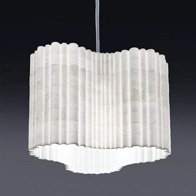 Stripes a6 decorative hanging lamp in afyon white marble by bufalini marmi dimensions: ø 28 x h 18 cm. Materials: afyon...