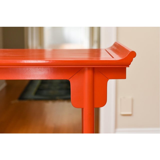 Chinese Vintage Chinese Red Lacquered Altar Form Console Table For Sale - Image 3 of 8