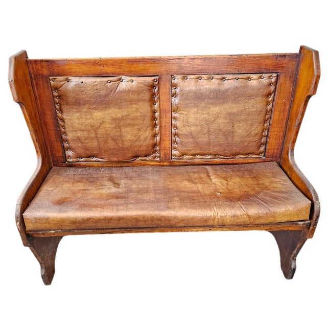 Pair of Antique Architectural Church Pew Benches, Turn of the Century Country Pine Two-Seater Settles This exceptional...