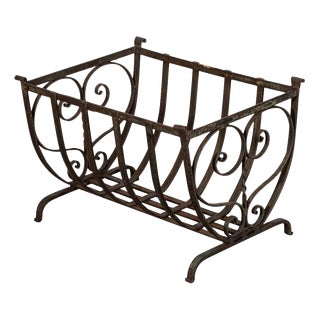 Mid-Century English Brutalist Wrought Iron Log Basket, 1960 For Sale