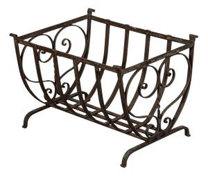 Mid-Century English Brutalist Wrought Iron Log Basket, 1960
