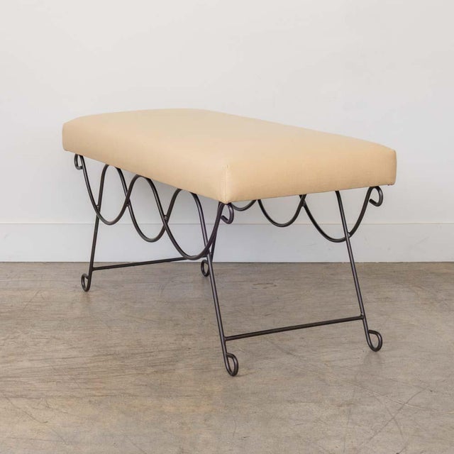 Panoplie Iron Double Loop Bench, Yellow Linen For Sale In Los Angeles - Image 6 of 13