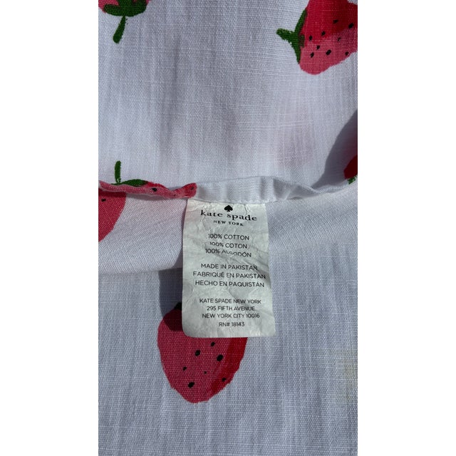 English Kate Spade-72” Round White Tablecloth With Printed Red Strawberries For Sale - Image 3 of 5