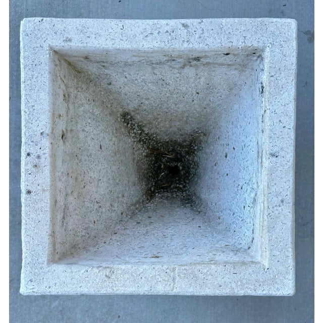 Vintage Aggregate Stone White Cement Square Pedestal Planter For Sale - Image 11 of 12