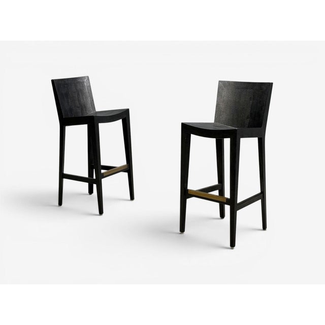 Mid-Century Modern Karl Springer, JMF Barstools, Embossed Lizard Leather, Brass, Usa, 1986 For Sale - Image 3 of 12