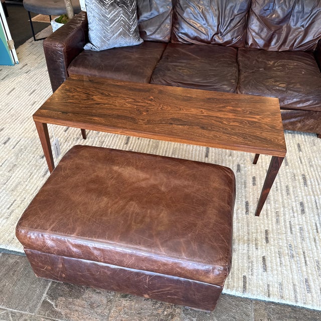 Restoration Hardware Maxwell Brompton Leather Ottoman, Cocoa For Sale - Image 11 of 12