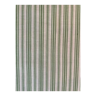 Le Gracieux Nightingale Stripe Hand Printed Green Linen Fabric 2 2/8 Yards For Sale