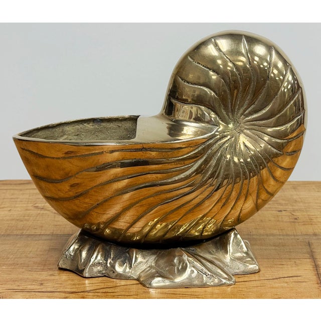 Metal Vintage Brass Nautilus Shell Planter For Sale - Image 7 of 9