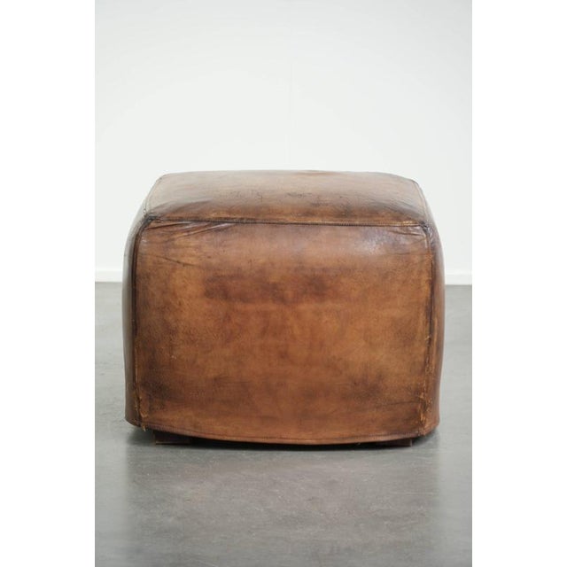 Large Vintage Sheepskin Ottoman For Sale - Image 3 of 12
