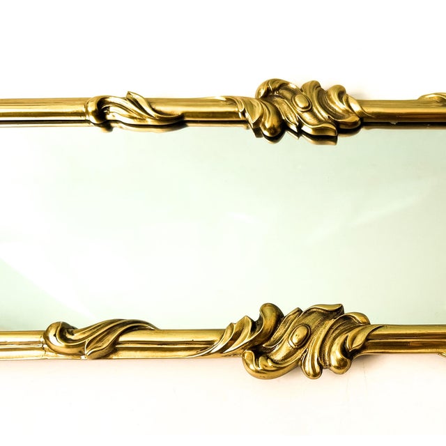 Vintage Heavy Cast Brass Wall Mirror — Rococo Revival / Hollywood Regency Style For Sale - Image 4 of 11