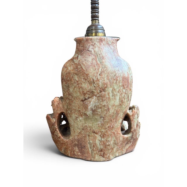 Antique Chinese Carved Soapstone Lamp For Sale - Image 4 of 7