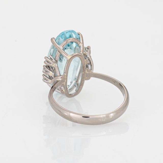 Mid 20th Century 5.91ct Elongated Aquamarine Ring Vintage 18k White Gold Sz 5.75 Fine Jewelry For Sale - Image 5 of 7