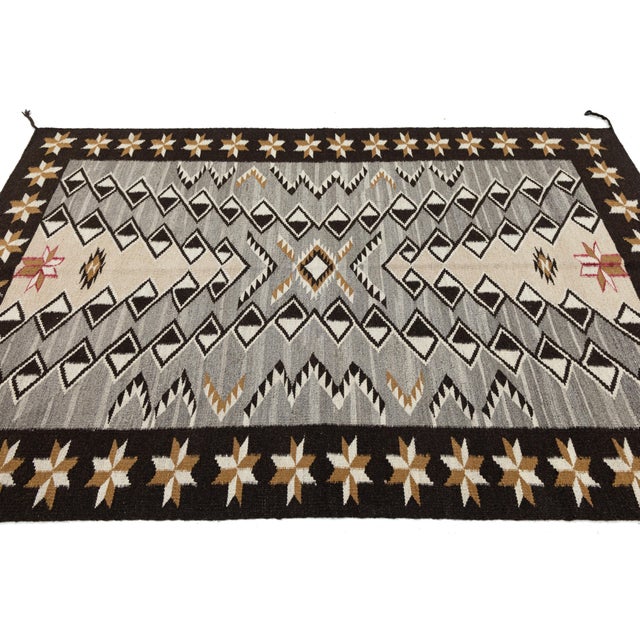 Contemporary Hand-Knotted Navajo Style Wool Rug With Geometric Star Border For Sale - Image 9 of 10