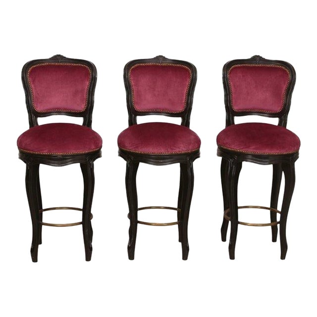 Set of 3 French Provincial Swivel Barstools, Late 20th Century For Sale