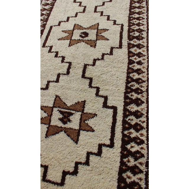Textile Long Runner Vintage Turkish Tulu With Modern Design in Cream, Brown 3'4 X 12' For Sale - Image 7 of 10