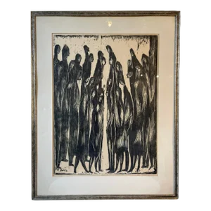 Mid 20th Century "Where To?" Abstract Figurative Painting, Framed Singed