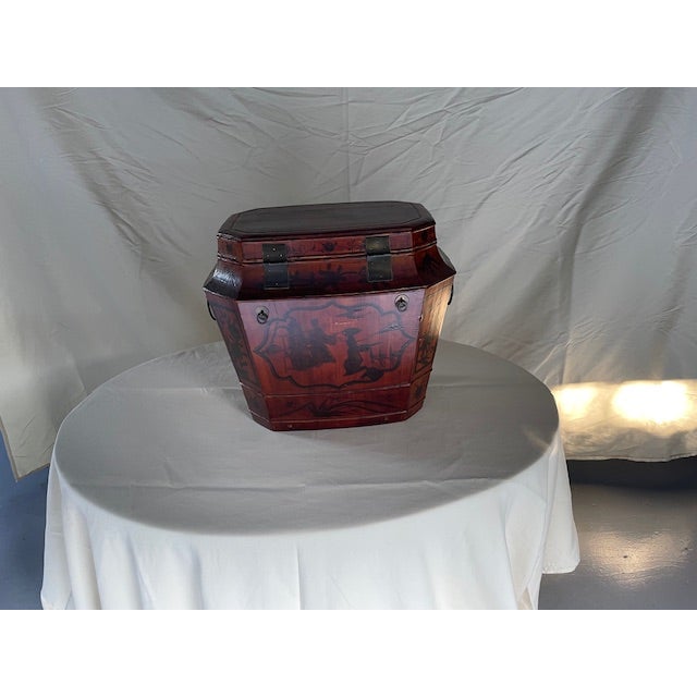 Asian Antique Red Scholar's Trunk Circa 1860's For Sale - Image 3 of 6