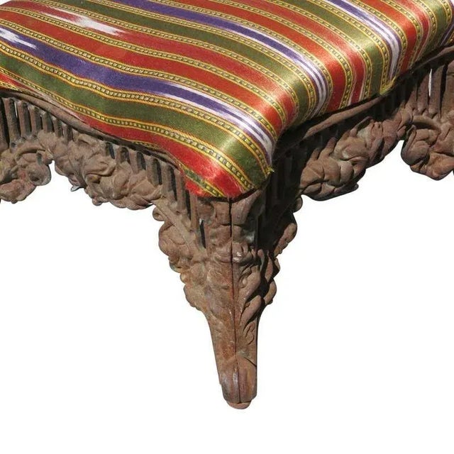 Mid-Century Modern Vintage Victorian Style Iron Queen Anne Ottoman For Sale - Image 3 of 4
