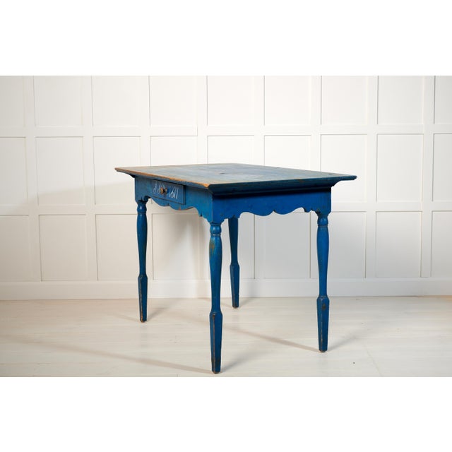 Northern Swedish Blue Country Table For Sale - Image 5 of 14