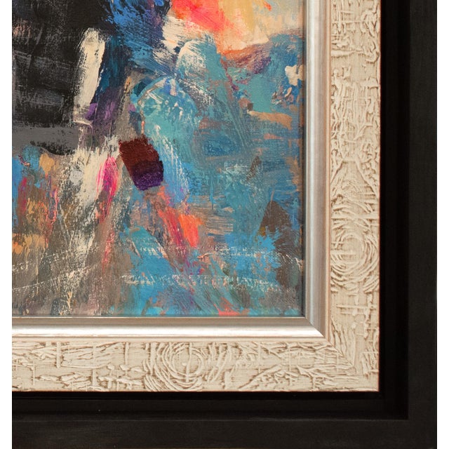 2020s Square Framed White Blue Black Abstract on Canvas For Sale - Image 5 of 5