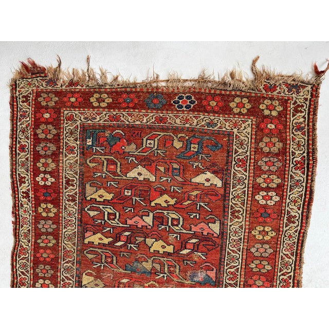 Red Antique Kurdish with Flower Border Variations of Reds Rug 3.9 x 5.10 For Sale - Image 8 of 10
