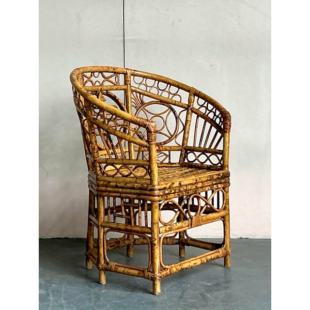 Vintage Boho Medallion Back Bamboo Brighton Pavillon Chair For Sale - Image 4 of 12