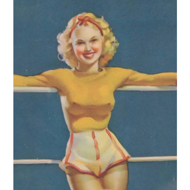 Mid-Century Modern After Gil Elvgren (Am. 1914-1980) Offset Lithograph “A Knock Out” Pin Up For Sale - Image 3 of 7