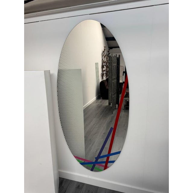 Glass Large Oval Mirror attributed to Piero Dorazio, 1978 For Sale - Image 7 of 8