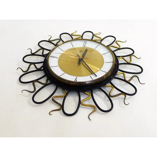 Wall Clock with Black and Gold Wrought Iron Decor, 1960s For Sale - Image 9 of 11