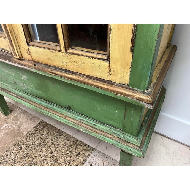 Folk Art 19th Century Painted Jelly Cupboard With Glass Doors and Original Patina For Sale - Image 3 of 16