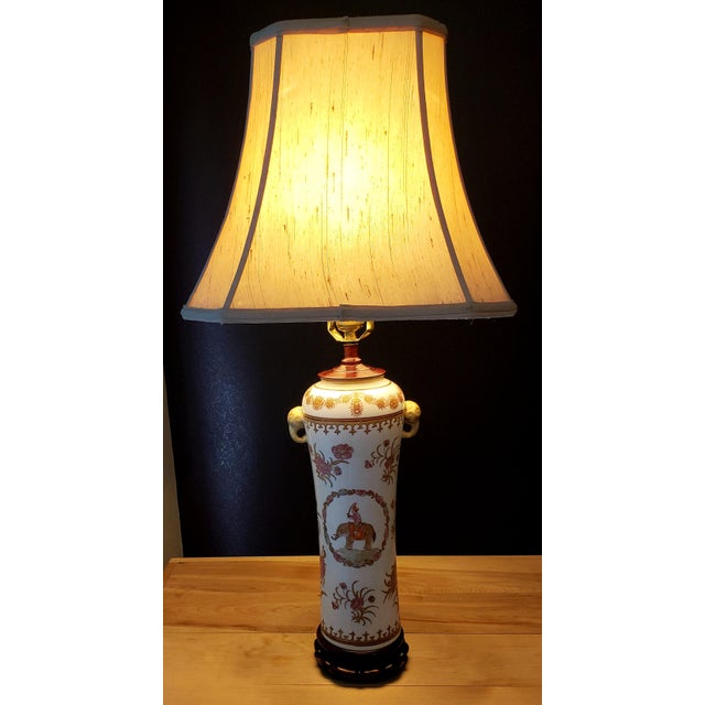 Rare Vintage Chinese Export Famille Rose Lamp - Elephant & Mahout Motif For Sale - Image 4 of 12